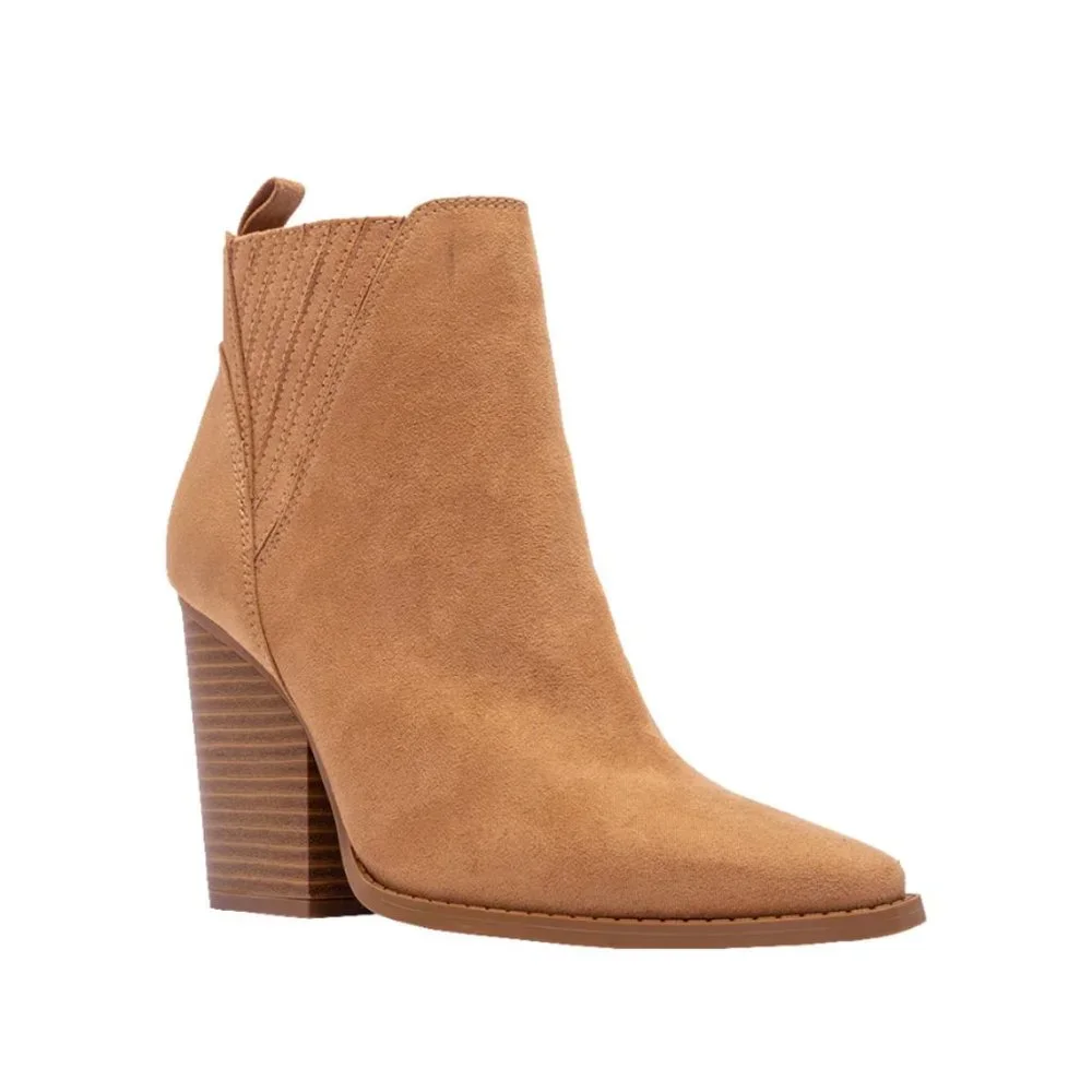 ⚡FINAL SALE!  Camel Vegan Suede Western Ankle Boots - Picture 5 of 10